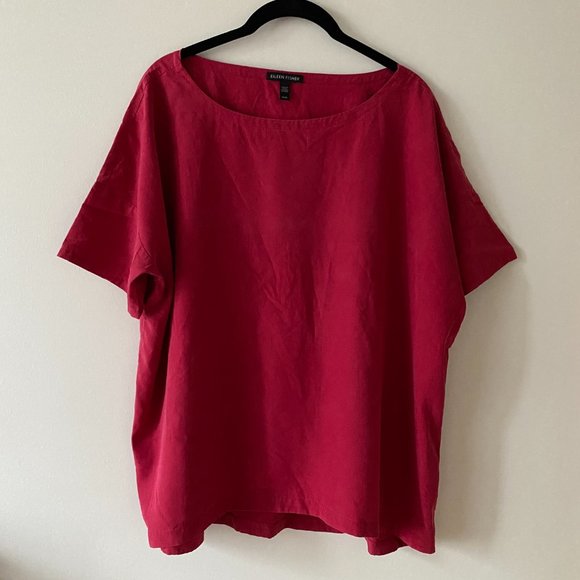Eileen Fisher Recycled Tencel & Recycled Polyester Oversized Red Shirt (Medium) - Picture 9 of 10